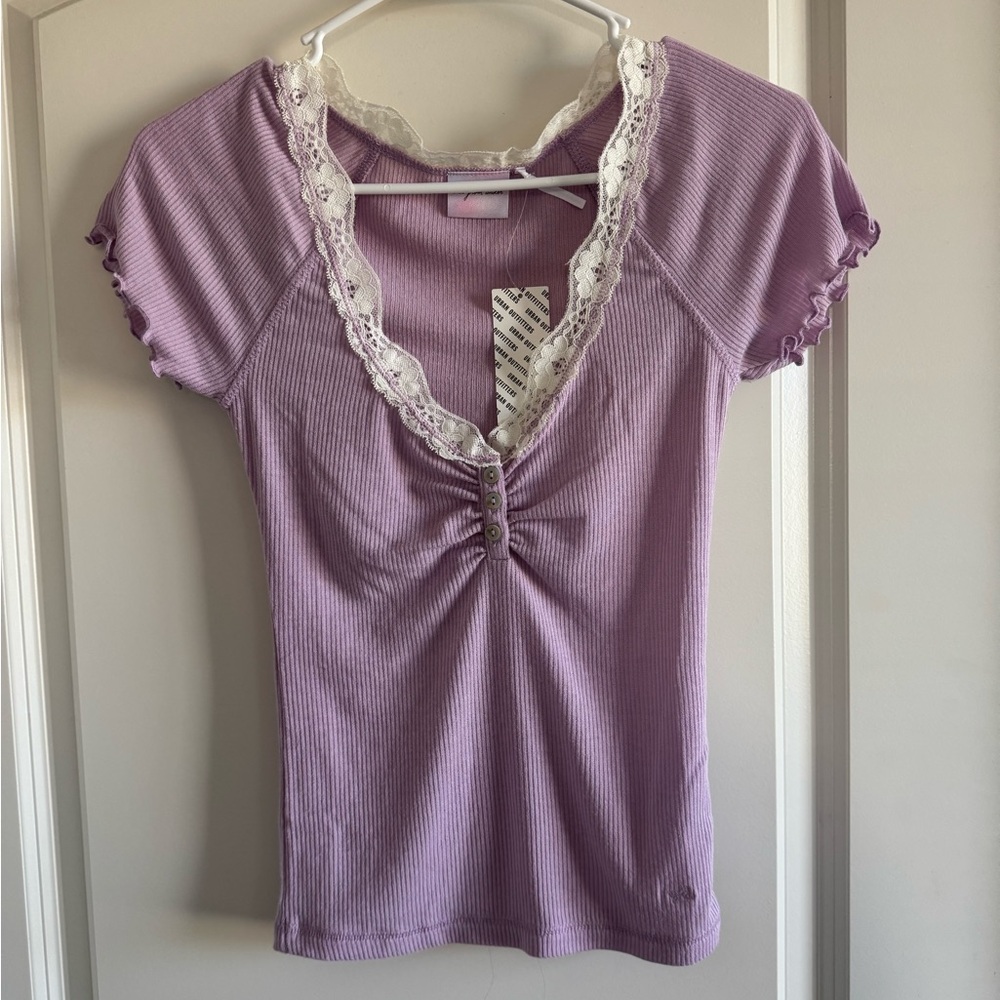Lavender Lace Trim Women's Top